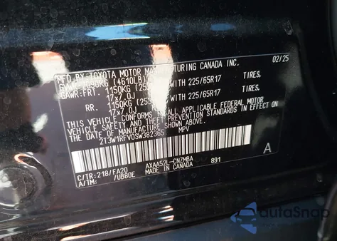 2025 Toyota Rav4 Xle из США, поврежденный, VIN 2T3W1RFV0SW382365